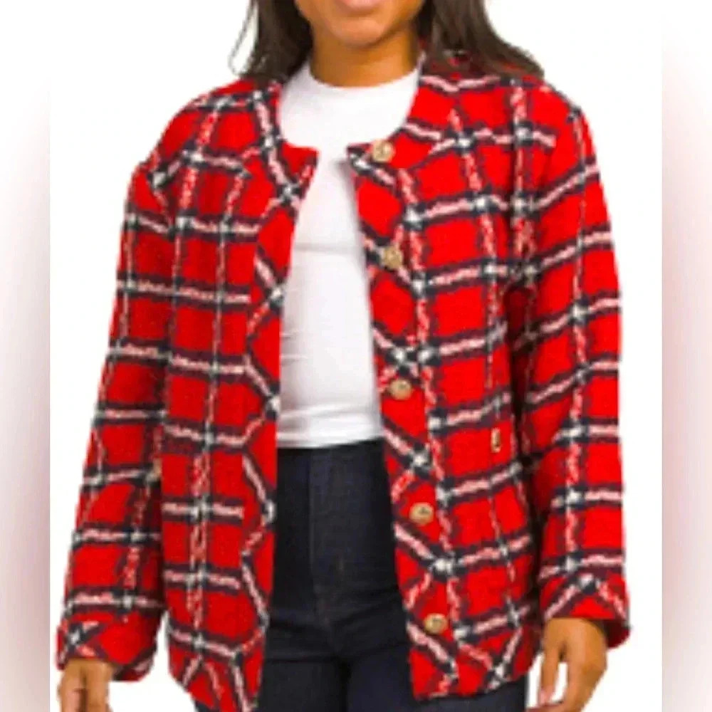 NWT English Factory Plaid Boucle Jacket